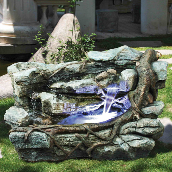 resin turtle cove cascading sculptural fountain with led light